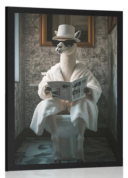 Poster alpaca cu ziar pe toaletă