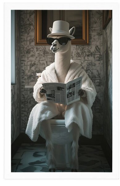 Poster alpaca cu ziar pe toaletă