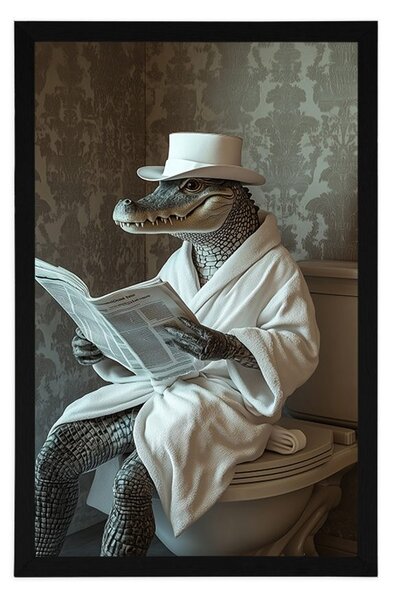 Poster crocodilul cu ziar pe toaletă