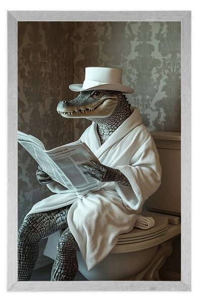 Poster crocodilul cu ziar pe toaletă