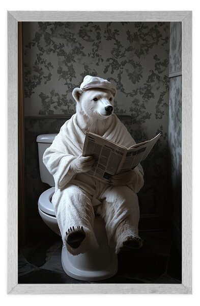 Poster urs polar cu ziar pe toaletă