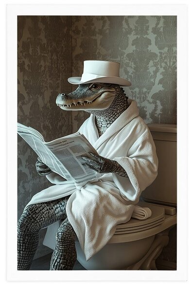 Poster crocodilul cu ziar pe toaletă