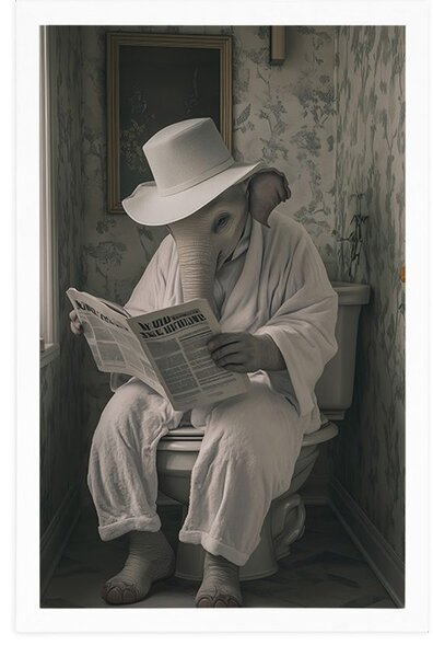 Poster elefant cu ziar pe toaletă