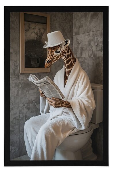 Poster girafă cu ziar pe toaletă