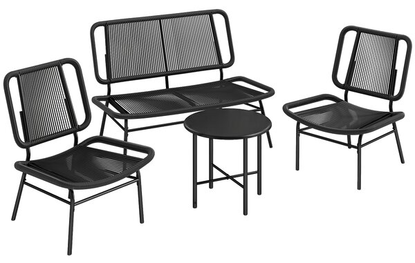 Outsunny Set Mobilier Grădină Ratan 4 Piese, Canapea pentru Exterior cu Măsuță Metalică, Negru | Aosom Romania