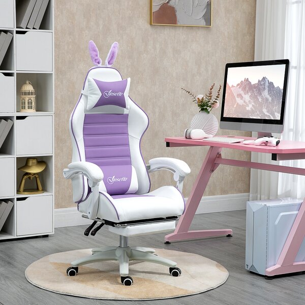 Vinsetto Scaun Gaming cu Urechi de Iepuraș, Suport pentru Picioare, Perne, Reglabil și Reclinabil, Mov | Aosom Romania
