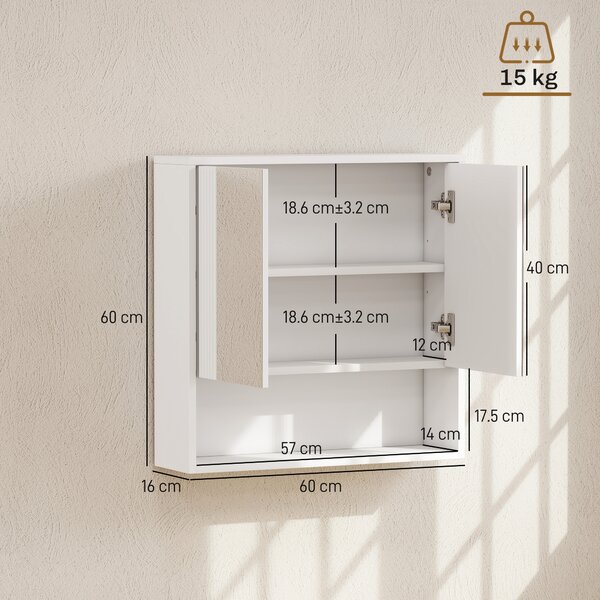 HOMCOM，Dulap de Baie Suspendat, Uși Soft-close, Raft Reglabil，60 x 16 x 60 cm，Alb | Aosom Romania
