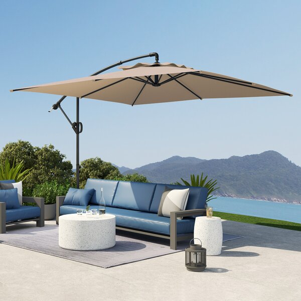 Outsunny Umbrelă de Soare Suspendată cu Rotire la 360°, Mâner cu Manivelă și Înclinare, 300x325x230 cm, Kaki | Aosom Romania