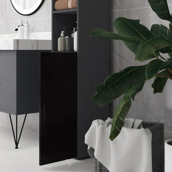 Dulap Baie, Inalt de 183cm cu 2 rafturi deschise si doua dulapuri cu 2 nivele, 30x30x183cm, Negru kleankin | Aosom Romania