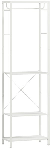 HOMCOM Cuiere de Intrare cu Suport pentru Încălțăminte, Bară pentru Haine, 4 Cârlige, Raft Superior și 2 Rafturi pentru Încălțăminte, 52x30x180 cm, Alb | Aosom Romania
