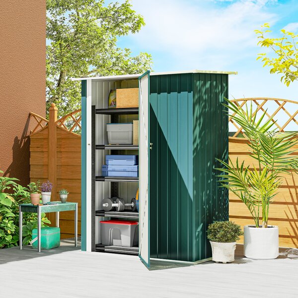 Outsunny Magazie de Grădină 1.07m² din Oțel Zincat, Căsuță pentru Depozitare cu Ușă Blocabilă, Acoperiș Înclinat, 142x86x189 cm, Verde | Aosom Romania
