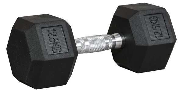 HOMCOM Ganteră de 12.5 kg Hexagonală Unică cu Mâner Antiderapant Negru | Aosom Romania