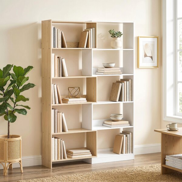 HOMCOM Bibliotecă de Colț cu 5 Polițe, Design Rotativ 350°, Lemn/Alb | Aosom Romania