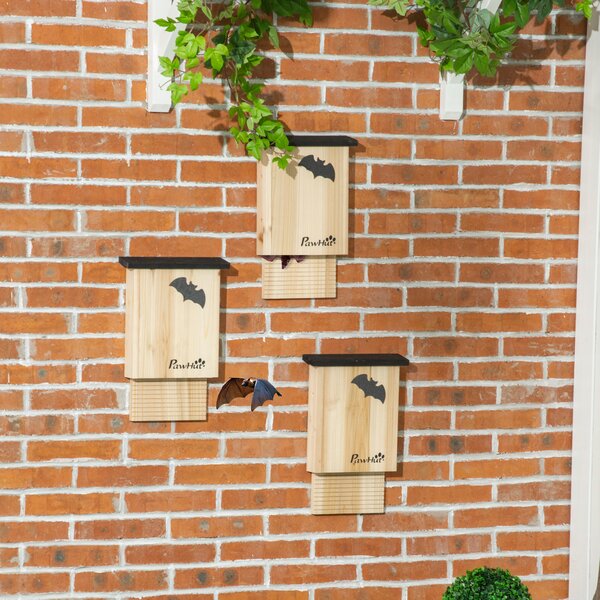 PawHut Set de 3 Adăposturi pentru Liliac din Lemn de Brad pentru Exterior, 25x6x37.5 cm, Lemn Natural | Aosom Romania