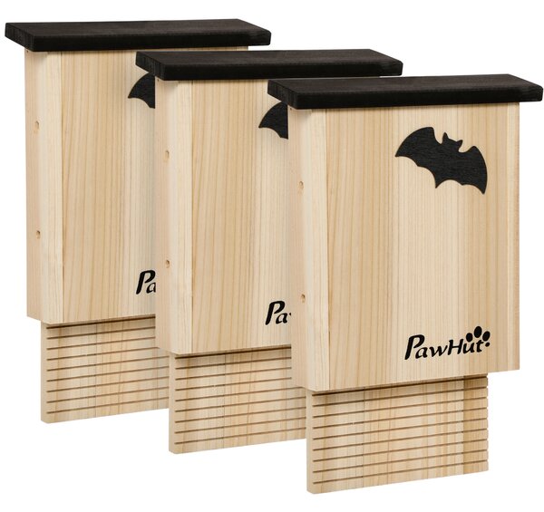 PawHut Set de 3 Adăposturi pentru Liliac din Lemn de Brad pentru Exterior, 25x6x37.5 cm, Lemn Natural | Aosom Romania