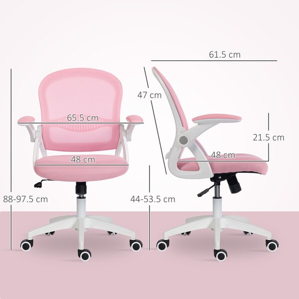 Vinsetto Scaun de Birou Ergonomic, Reglabil, cu Spătar din Plasă și Scaun Captusit, 65.5x61.5x88-97.5 cm, Roz | Aosom Romania