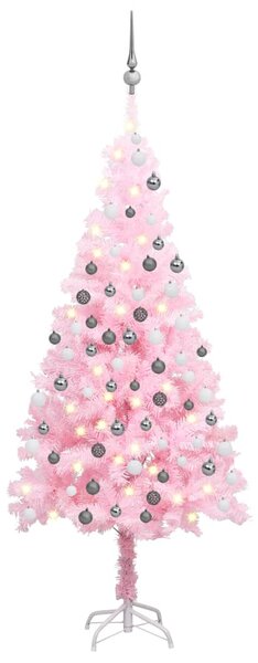 Brad Crăciun pre-iluminat cu set globuri, roz, 120 cm, PVC