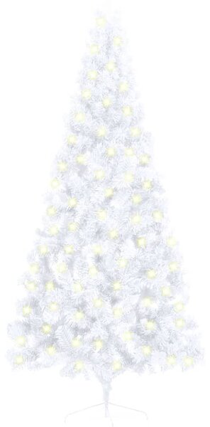 Jumătate brad Crăciun pre-iluminat cu suport, alb, 180 cm, PVC