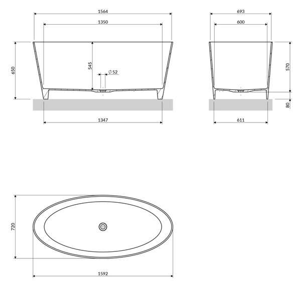 Cada freestanding, Omnires ROMA M+, 159 x 72 cm, alb lucios