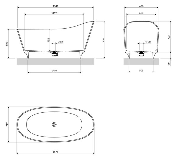 Cada freestanding, Omnires NEO M+, 158 x 72 cm, alb lucios