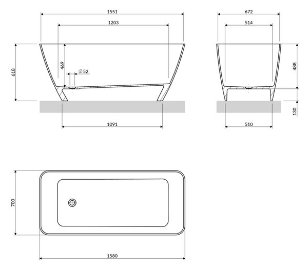 Cada freestanding, Omnires PARMA M+, 159 x 71 cm, alb lucios