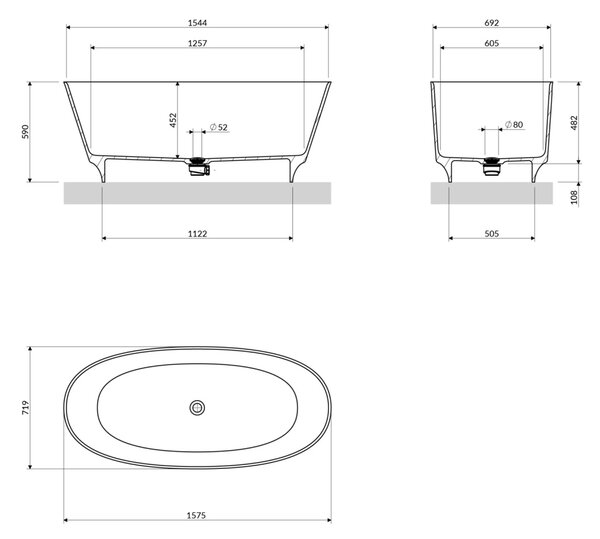 Cada freestanding, Omnires NEO M+, 158 x 72 cm, alb lucios
