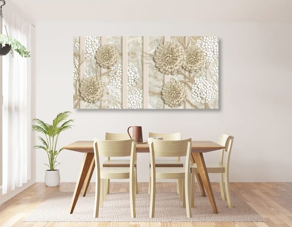 Tablou flori abstracte pe fundal din marmură