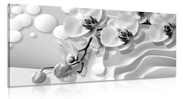 Tablou orhidee pe fundal abstract alb-negru