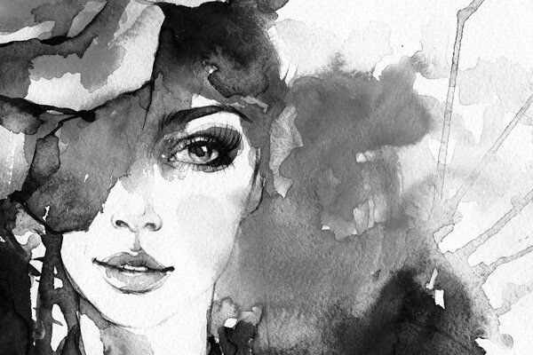 Tablou abstract portret al unei femei alb-negru