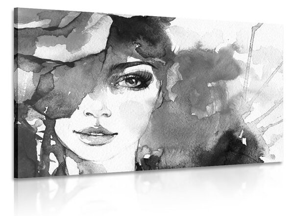 Tablou abstract portret al unei femei alb-negru
