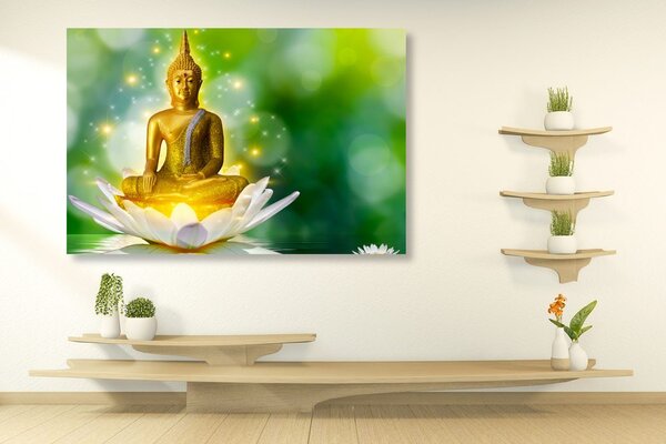 Tablou buddha de aur pe o floare de lotus