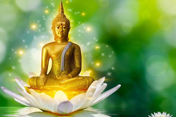 Tablou buddha de aur pe o floare de lotus