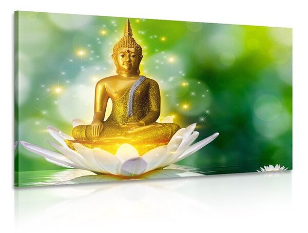 Tablou buddha de aur pe o floare de lotus