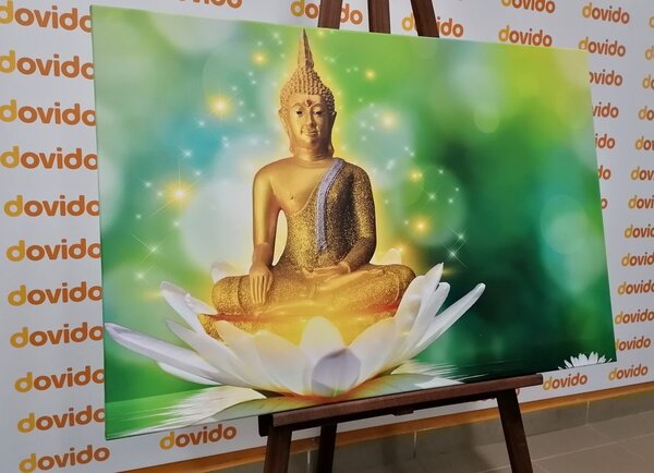 Tablou buddha de aur pe o floare de lotus