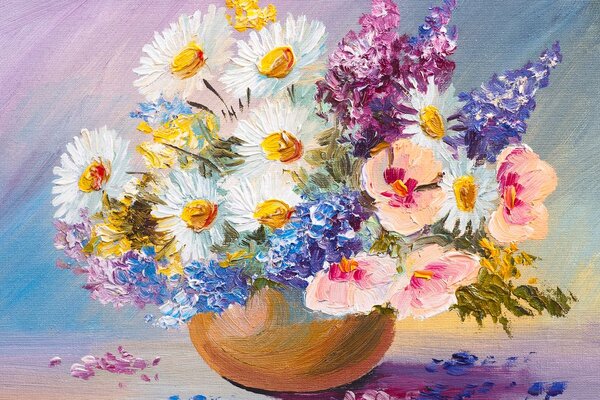 Tablou pictură în ulei florilor de vară