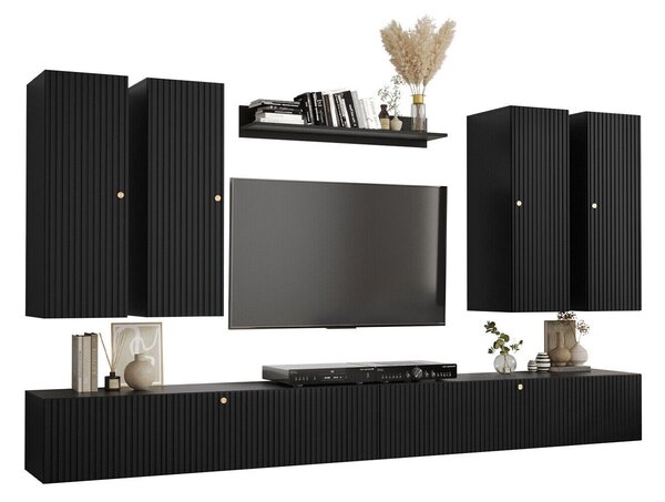 Set de living Anulio IV, Negru, MDF, PAL laminat, 129.5 kg