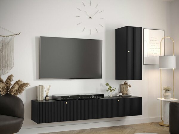 Set de living Anulio VI, Negru, MDF, PAL laminat, 36 kg
