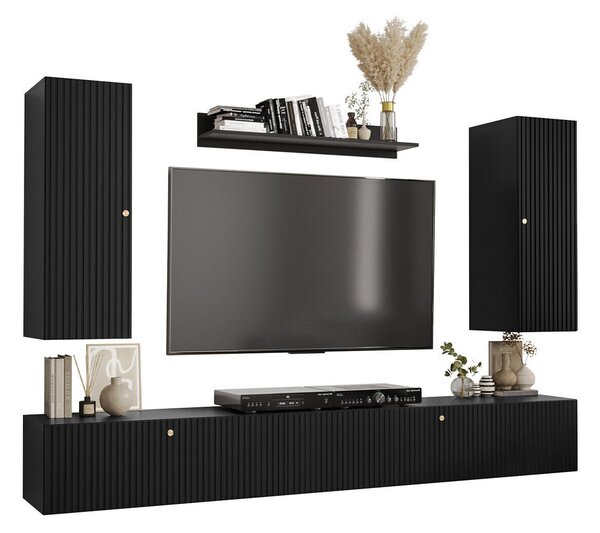 Set de living Anulio II, Negru, MDF, PAL laminat, 63 kg