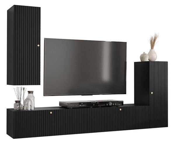 Set de living Anulio I, Negru, MDF, PAL laminat, 36 kg