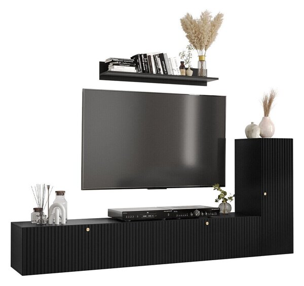 Set de living Anulio III, Negru, MDF, PAL laminat, 39.5 kg