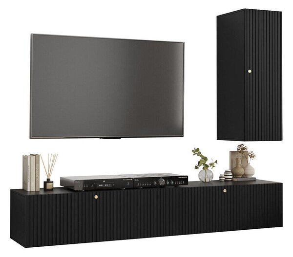 Set de living Anulio VI, Negru, MDF, PAL laminat, 36 kg