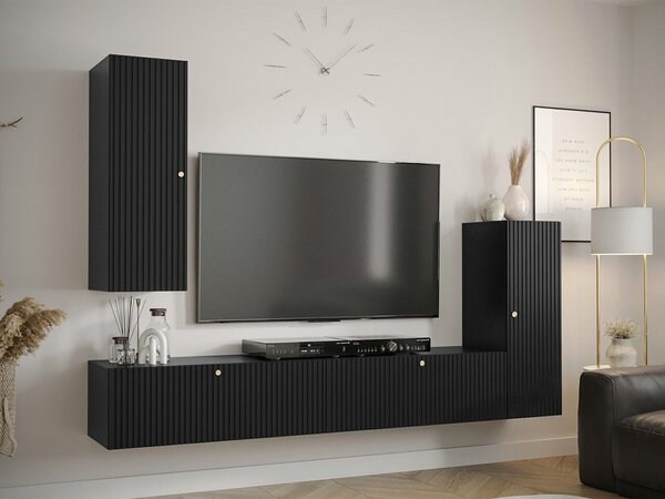 Set de living Anulio I, Negru, MDF, PAL laminat, 36 kg