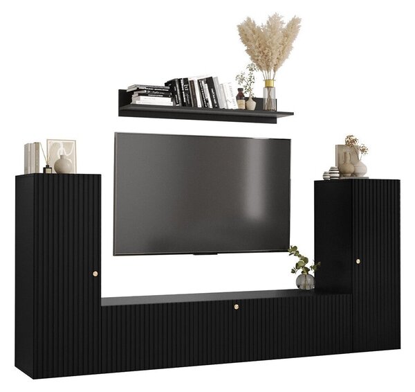 Set de living Anulio IX, Negru, MDF, PAL laminat, 45 kg