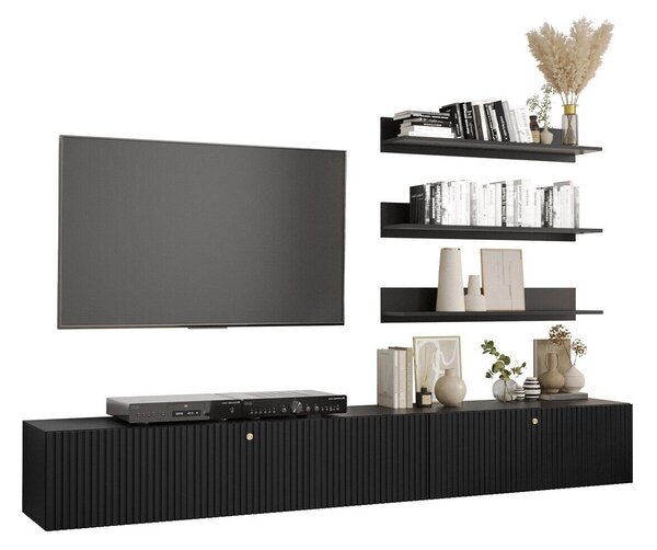 Set de living Anulio X, Negru, MDF, PAL laminat, 45 kg
