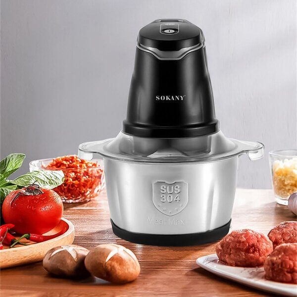 Tocator electric Sokany SK-7020, 4 lame din otel inoxidabil de inalta calitate, motor puternic 400 W, capacitate 2L, recipient din Inox, design compact, Negru