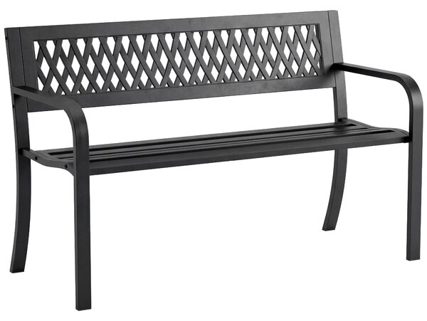 Outsunny Bancă de Grădină pentru Exterior, Bancă de Patio cu Brațe și Șezut cu Lamele, 2 Locuri pentru Grădină, Parc, Balcon, Mobilier Exterior, Negru | Aosom Romania