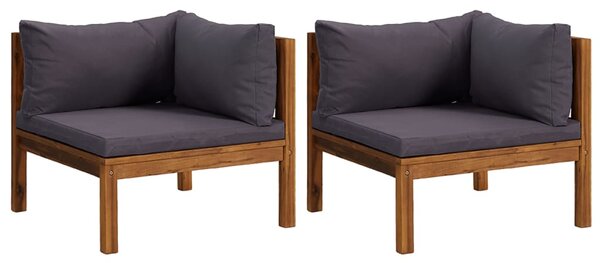 Canapele de colț, 2 buc., perne gri închis, lemn masiv acacia