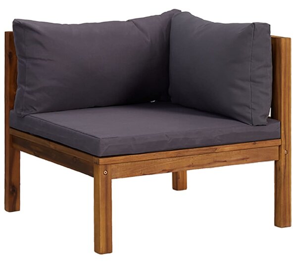 Canapea de colț modulară, perne gri închis, lemn masiv acacia