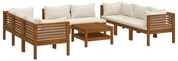 Set mobilier de grădină, perne crem, 9 piese, lemn masiv acacia