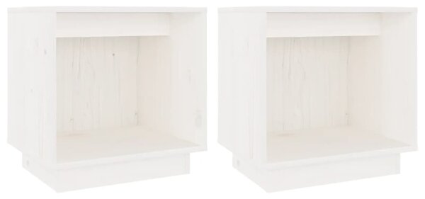 Noptiere, alb, 2 buc., 40x30x40 cm, lemn masiv de pin